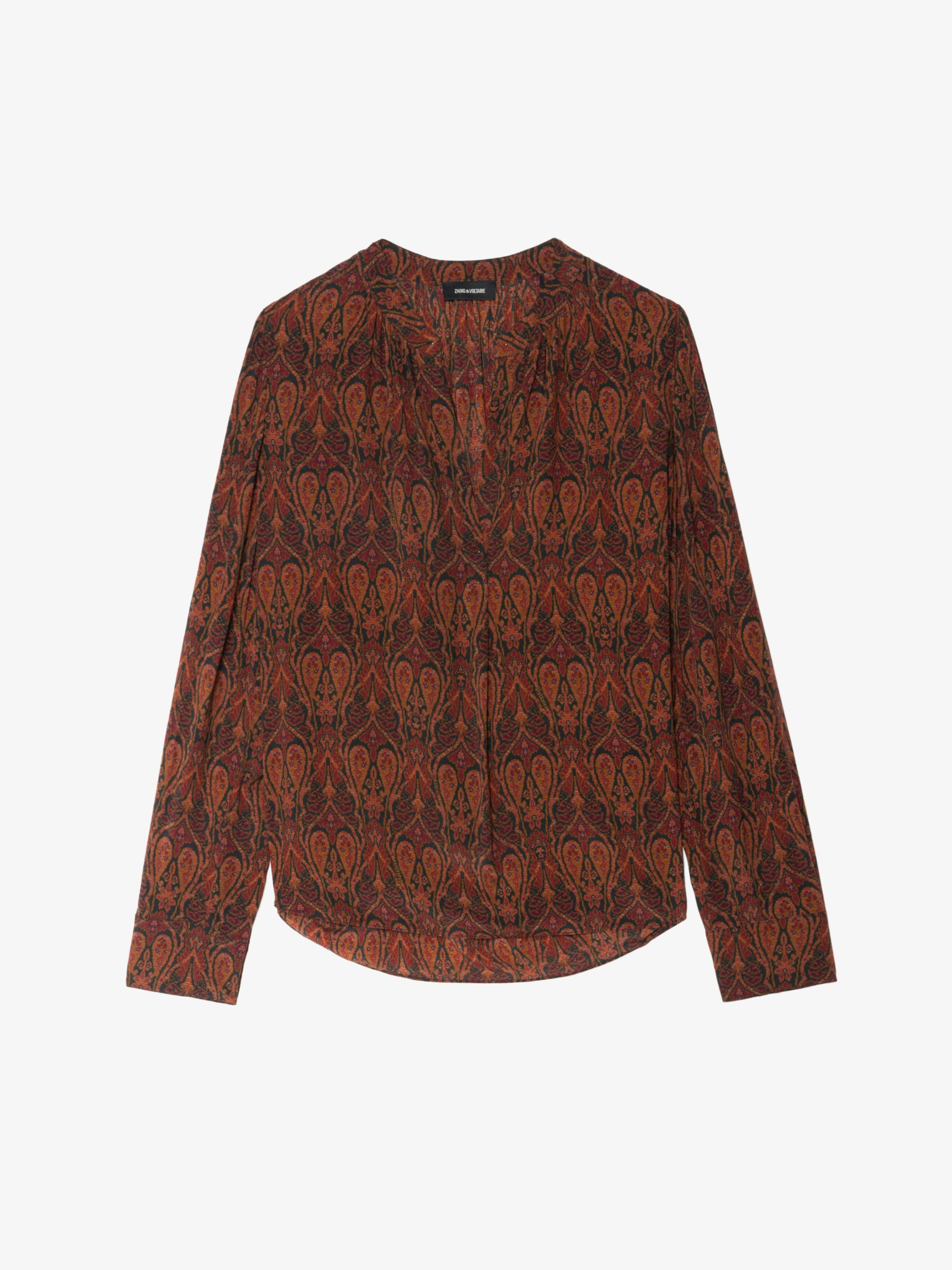 Tink Blouse - Printed viscose blouse with open collar, long sleeves and gathered details.